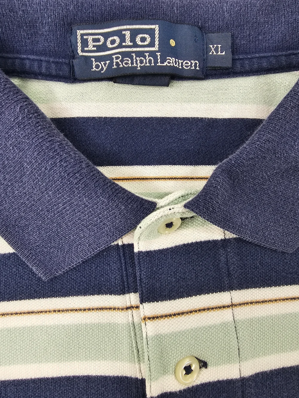 Vintage Polo Ralph Lauren Orange Pony Men XL Blue Teal Navy Striped Ribbed Shirt
